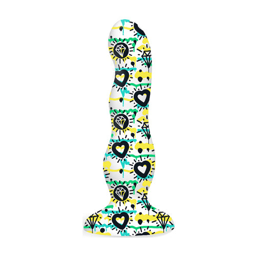 Collage Diamonds & Hearts Curvy Silicone Dildo