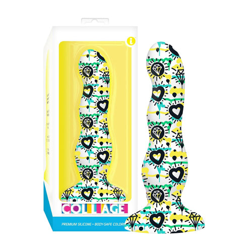 Collage Diamonds & Hearts Curvy Silicone Dildo