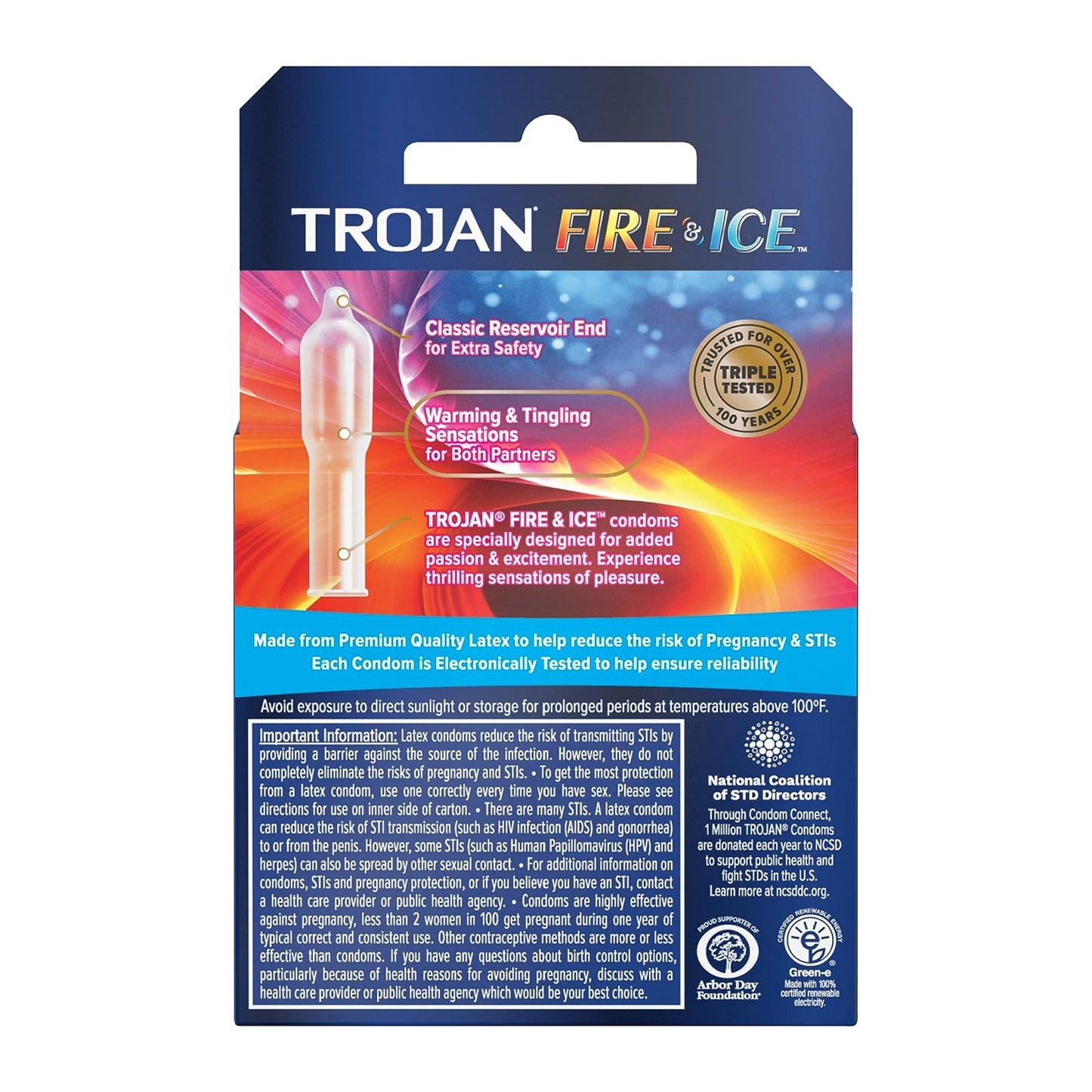 Trojan Fire & Ice Lubricated Latex Condoms 3pack