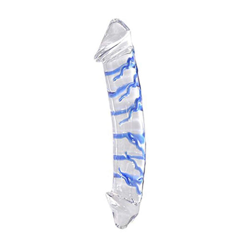 Double Ended Blue Veins Glass Dildo