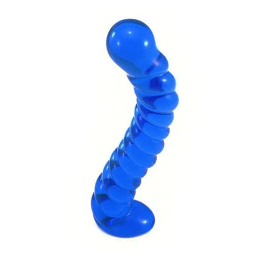 Curved Blue Spiral Glass Dildo