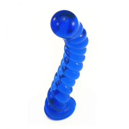 Curved Blue Spiral Glass Dildo