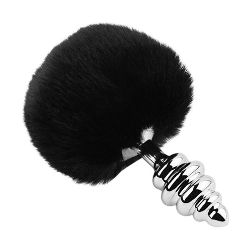 Rabbit Tail With Spiral Silver Butt Plug