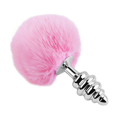 Rabbit Tail With Spiral Silver Butt Plug