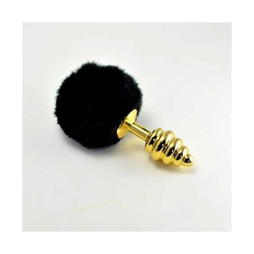 Rabbit Tail With Spiral Gold Butt Plug