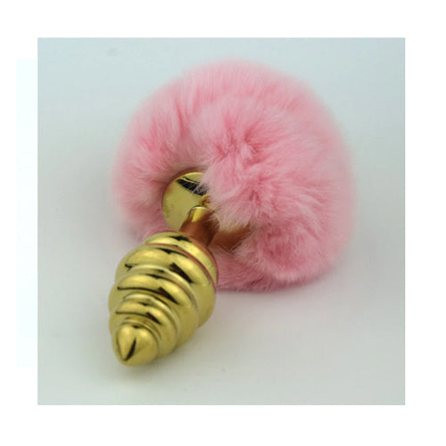 Rabbit Tail With Spiral Gold Butt Plug