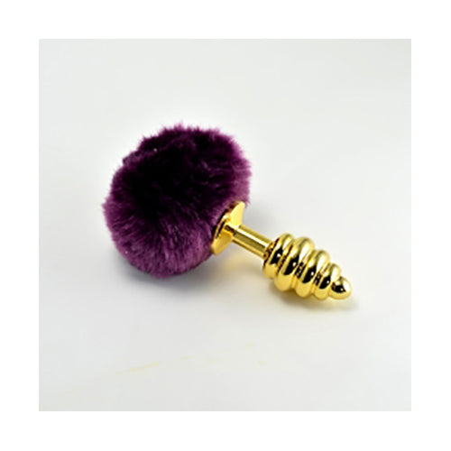 Rabbit Tail With Spiral Gold Butt Plug