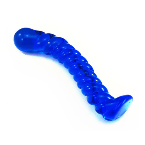 Curved Blue Spiral Glass Dildo