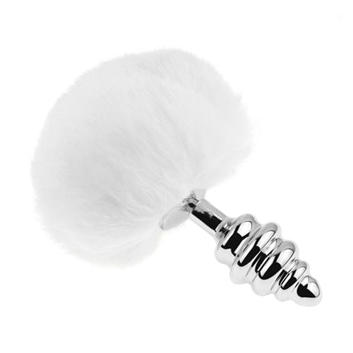 Rabbit Tail With Spiral Silver Butt Plug