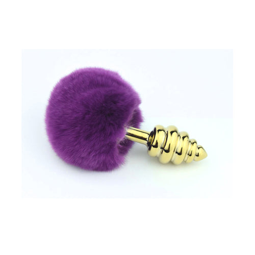 Rabbit Tail With Spiral Gold Butt Plug