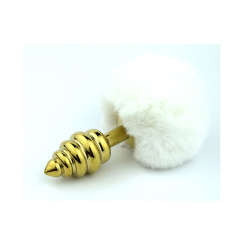 Rabbit Tail With Spiral Gold Butt Plug